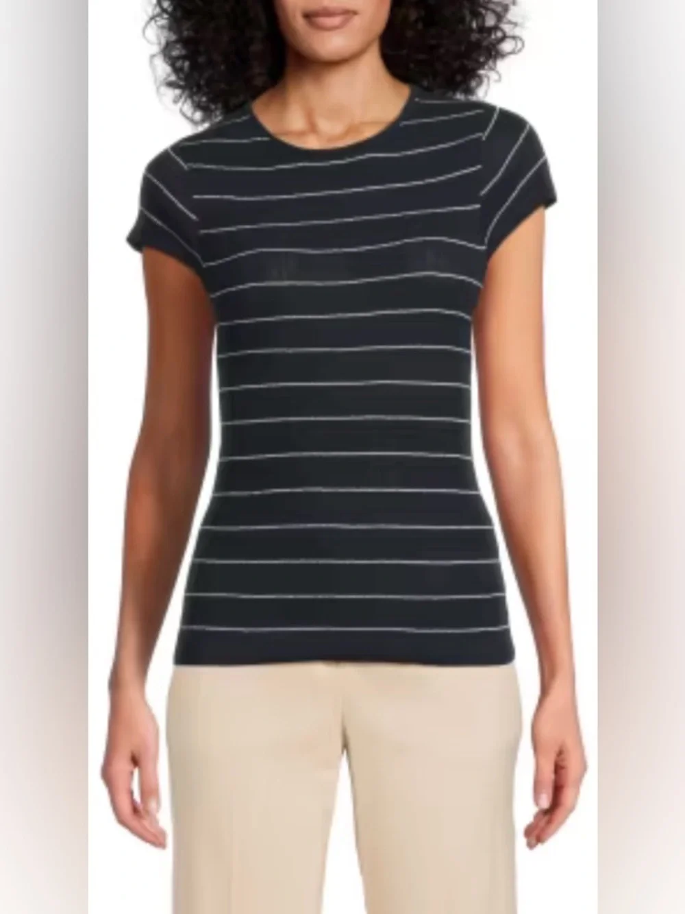 A.L.C. Sam Striped Cotton-Blend Top in Navy/White - Picture 1 of 5